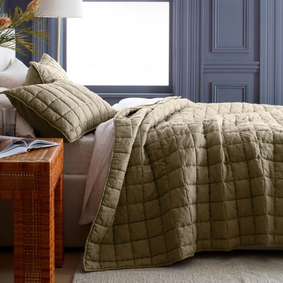 NWT QUINCE European Linen Box Quilt Full/Queen Aloe 8916 - Picture 5 of 11